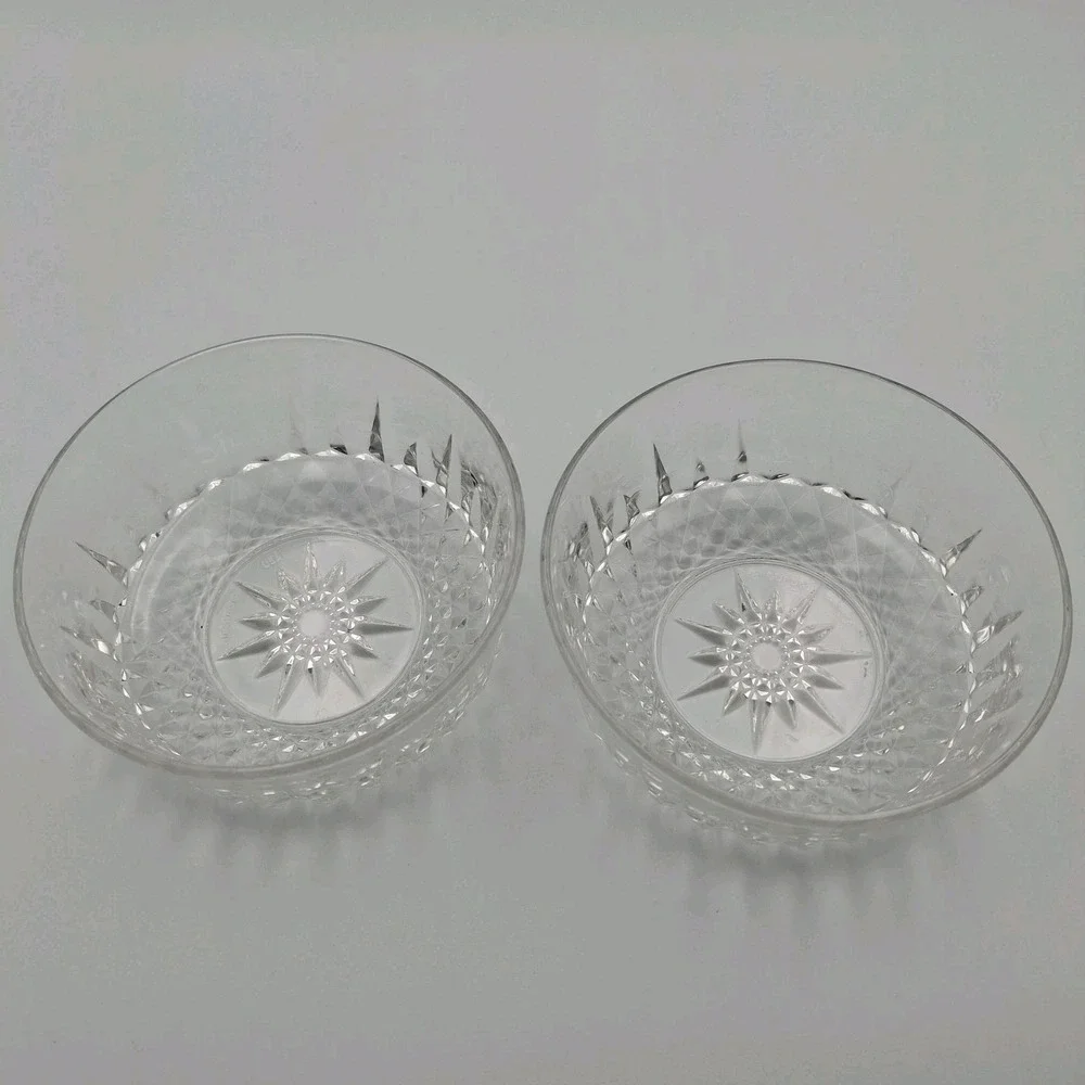 Set of 2 Vintage ARCOROC FRANCE Starburst‎ Diamond Pattern Clear Glass 5